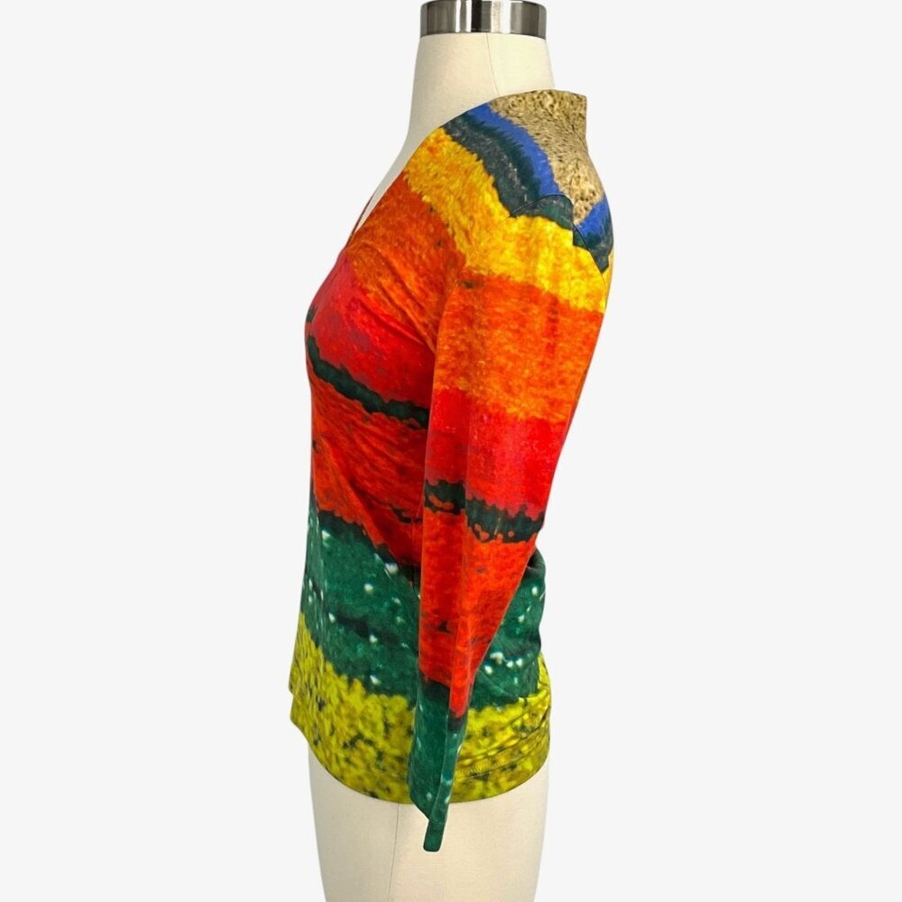 Akris Flower Field Top Multicolor V Neck 3/4 Sleeve US Size 4 XS Tulips - Picture 3 of 9